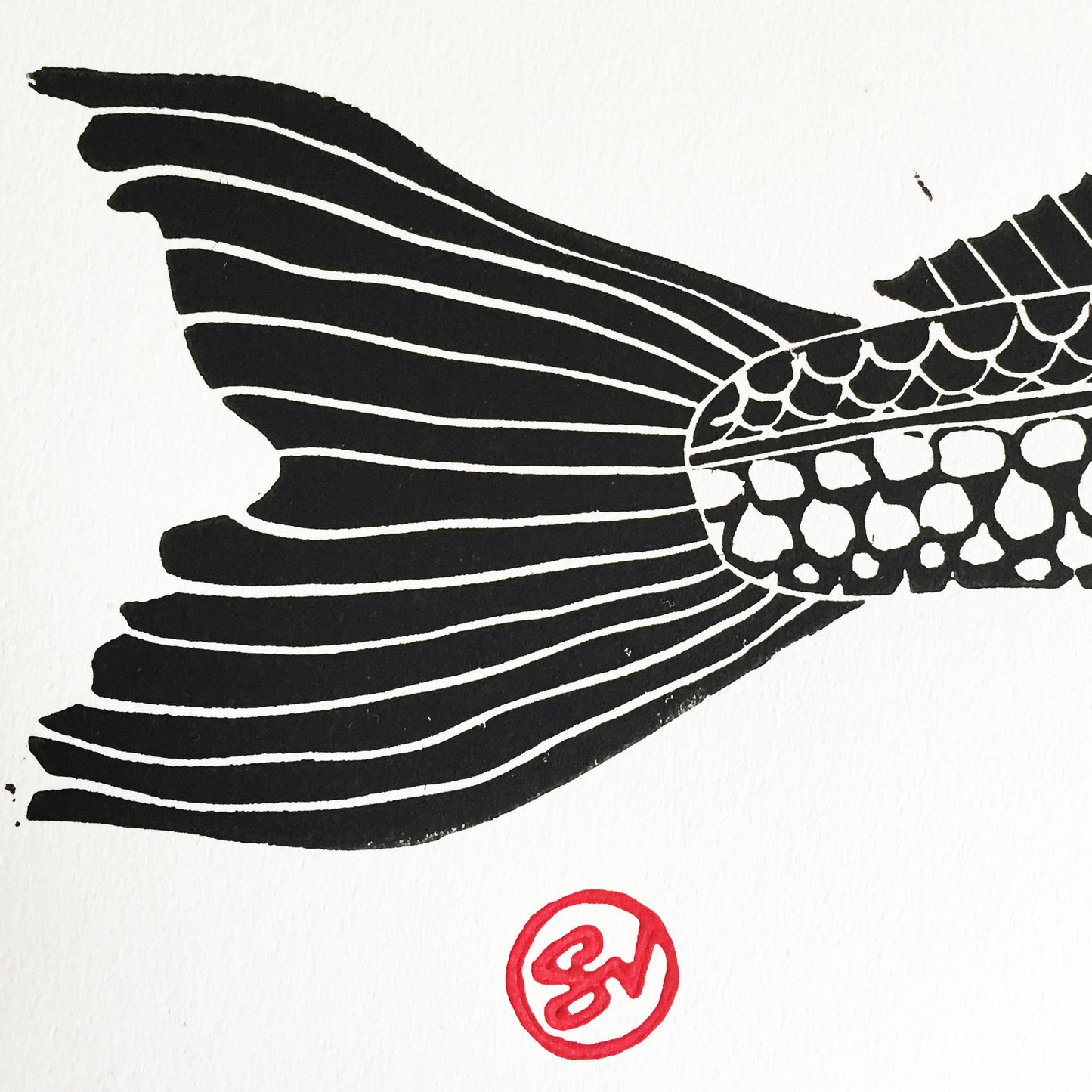 Original linocut - Bye Bye Walleye