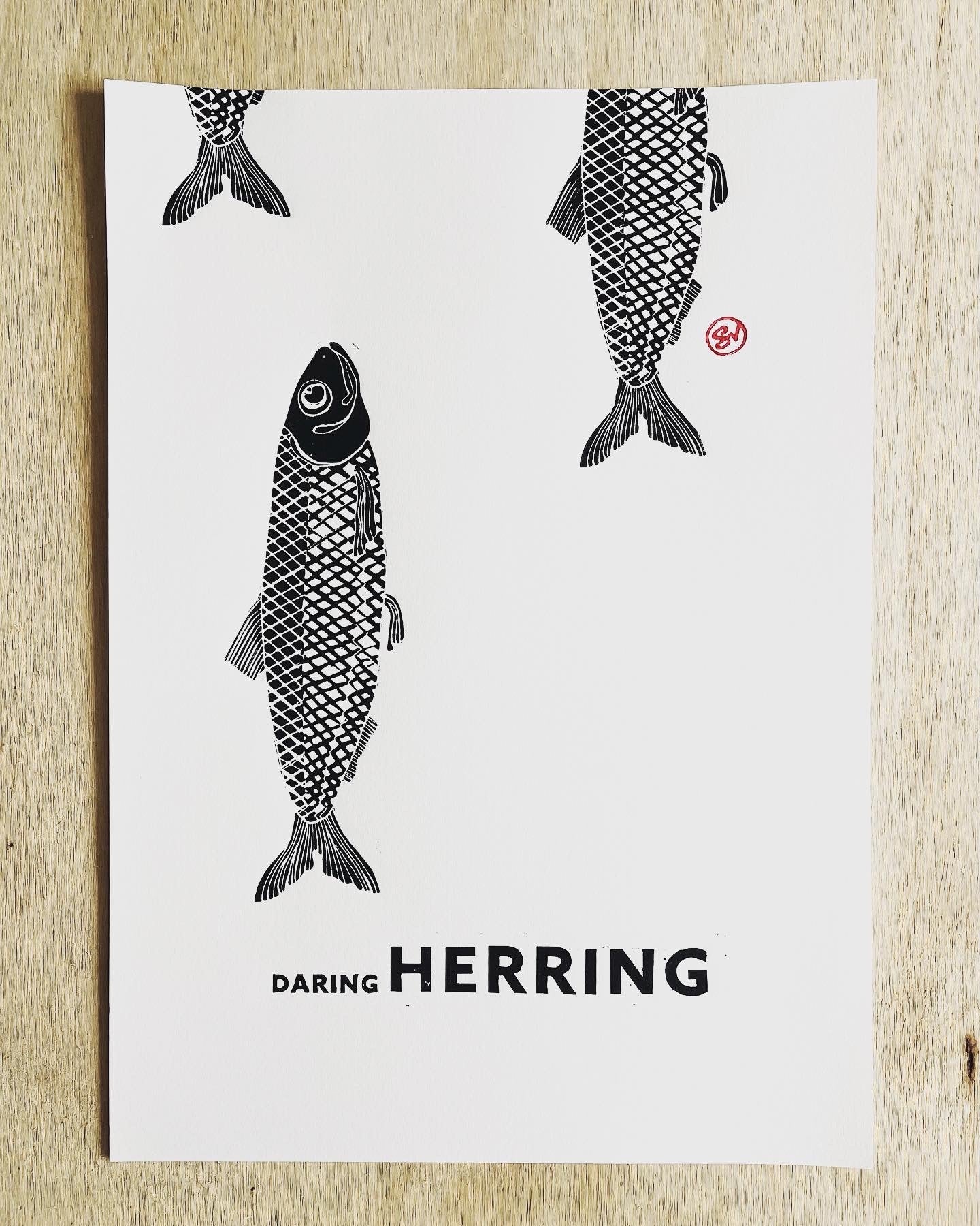 Original linocut - Daring Herring