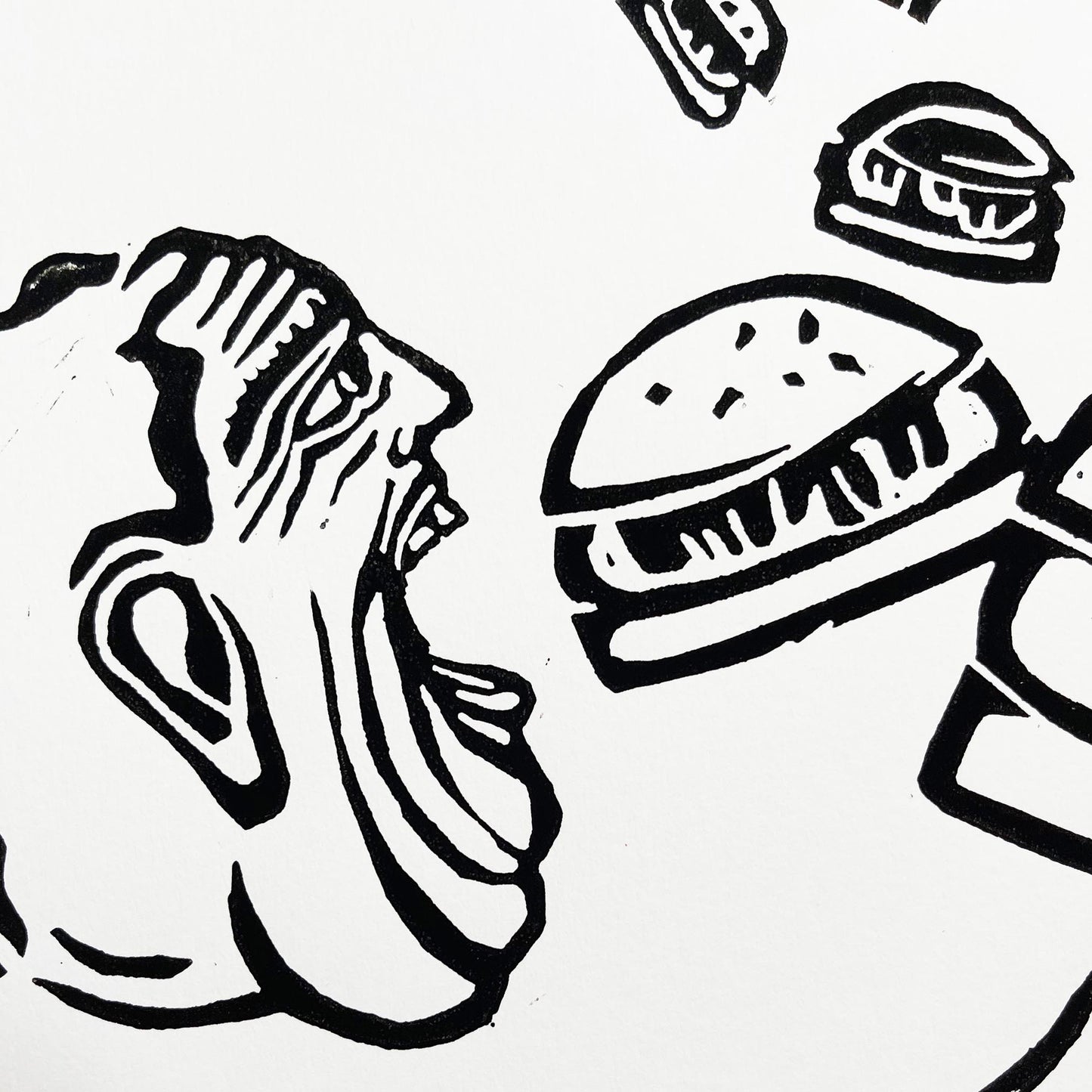 Original linocut -Snacks